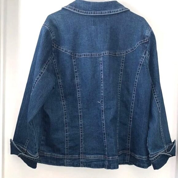 AMX Womens Plus Size 1X Denim Jacket Classic Button-Down Style - Picture 8 of 13